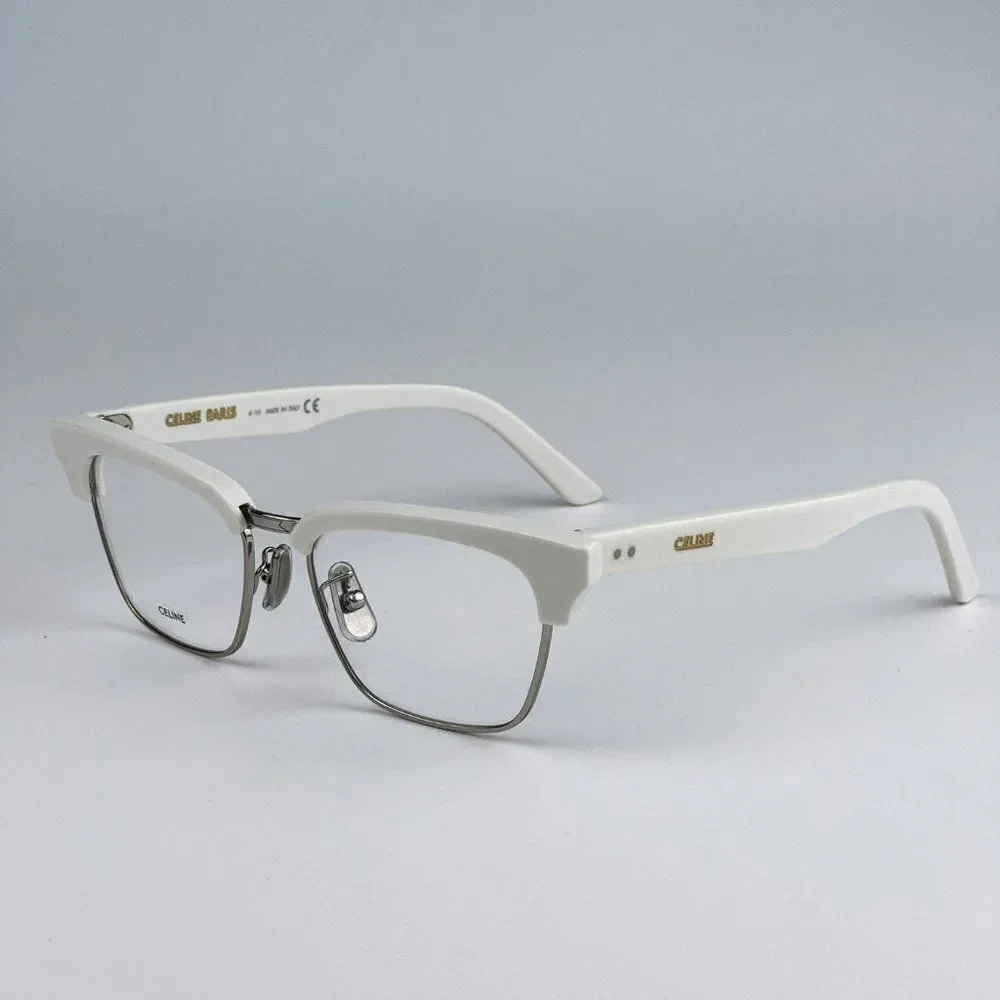 NEW Celine CL50026U 017 Matte Palladium White Geometric Women Eyeglasses
